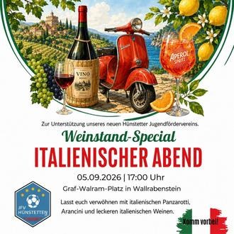 Plakat: Italienischer Abend am 05.09.2026, Graf-Walram-Platz Wallrabenstein